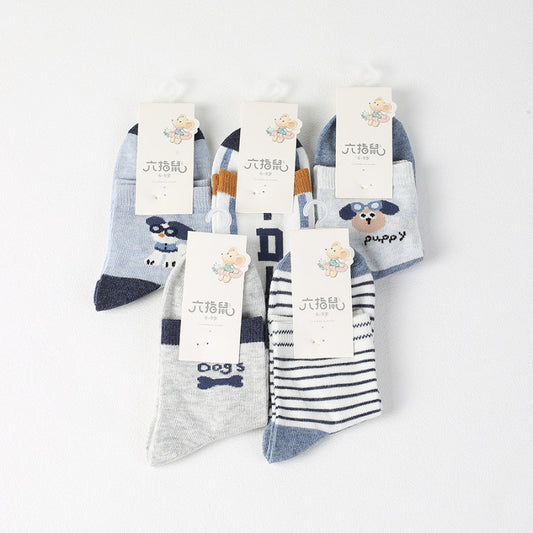 Six-Fingered Mouse Children's Socks Wholesale 26 Spring and Autumn Models Combed Cotton Medium and Large Children's Socks for Boys and Girls Infant Mid-Tube Class a Thin Cotton - image 2