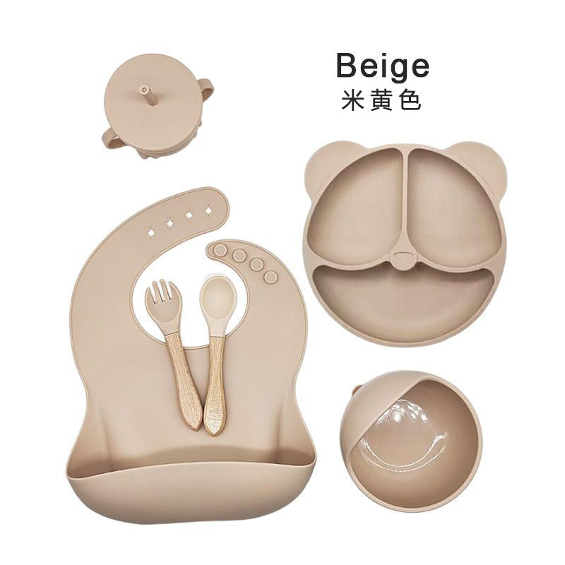 Amazon silicone tableware set, six-piece silicone plate with suction cup, silicone children's tableware, baby food accessories - image 5