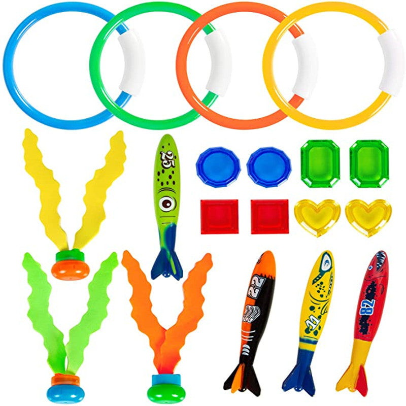 Amazon Diving Toy Set 19Pcs Torpedo Gem Ring Aquatic Plant Set Swimming Pool Underwater Play Toys - image 5