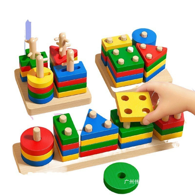 Montessori Geometric Column Toy Shape Matching Board Building Blocks 1 for Infants and Toddlers 3 for Children 6 Years Old Early Education Wooden Teaching Aids - image 5