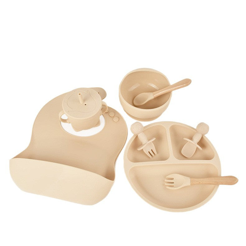 Cross-Border Food-Grade Silicone Children's Tableware, Baby Plate Set of Eight, Bib, Supplementary Food Bowl, Baby Supplementary Food Spoon, Mother and Baby - image 5