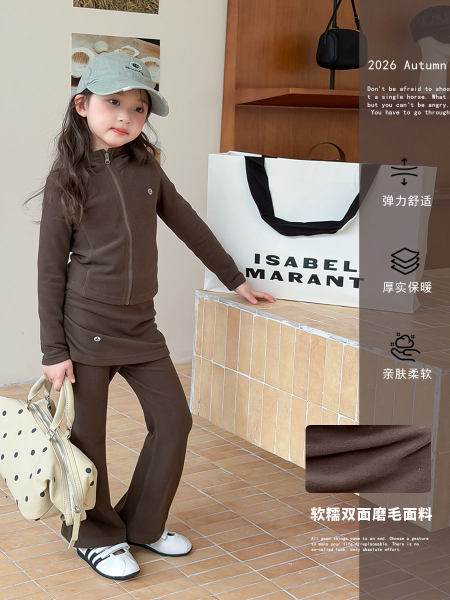 Aimo Beibei parent-child adult and children's high-quality thermal wool blend sweatshirt and flared pants sports casual set - image 5