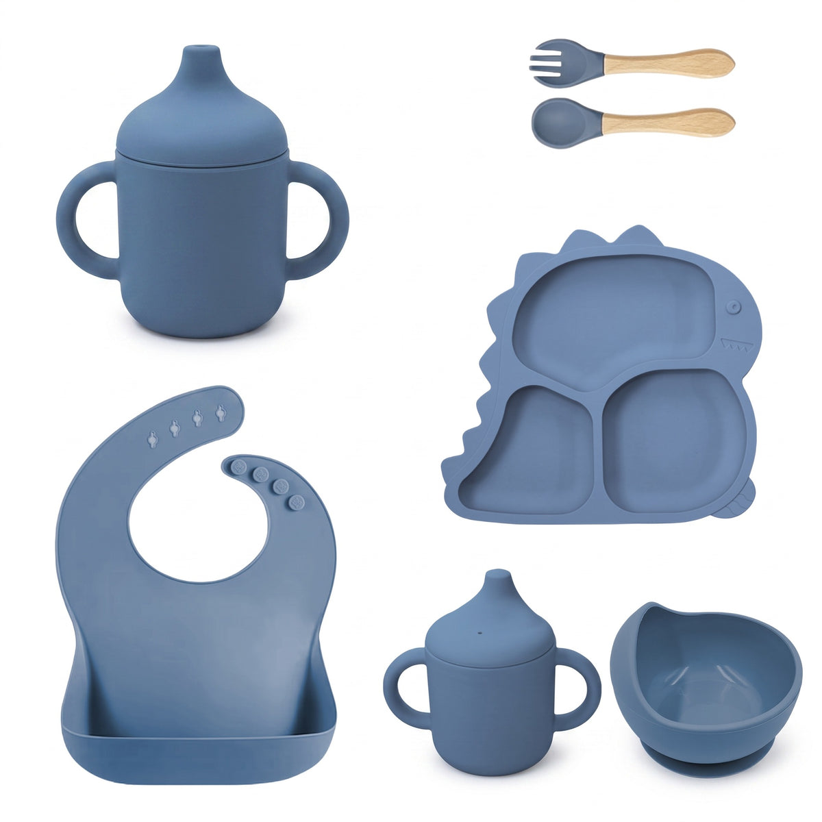 Cross-border baby dinner plate dinosaur tableware six-piece set children's supplies food bowl silicone spoon baby food feeding set - image 5