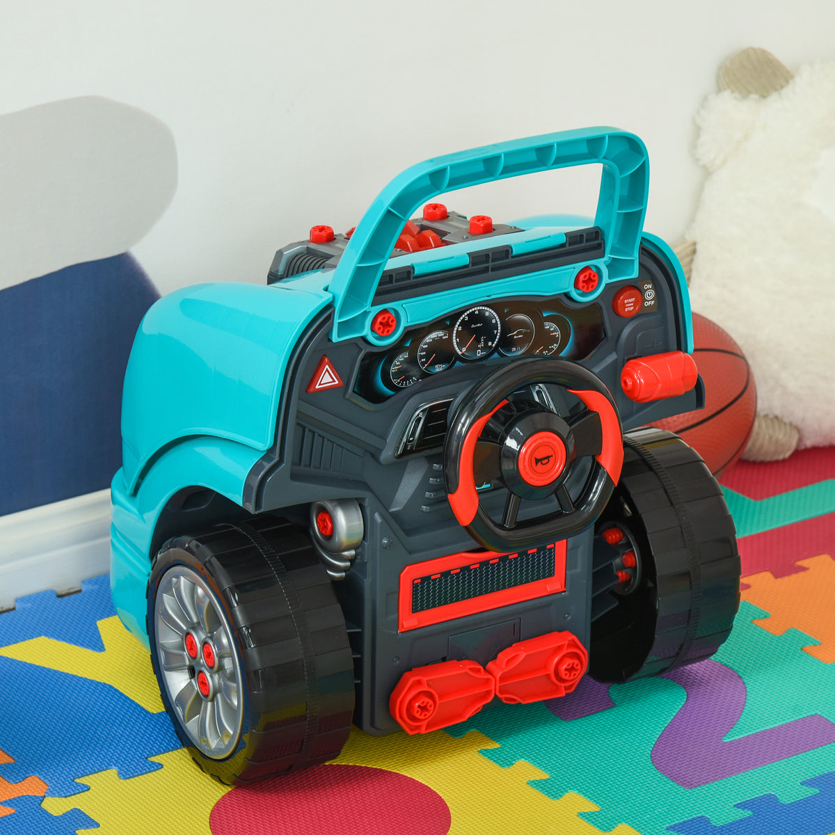 Mechanic Kids Truck Engine Toy Set, Car Service Play Set, Teal