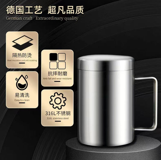 316 stainless steel double-layer water cup children's cup household cup with lid baby drinking mug coffee tea cup - image 2
