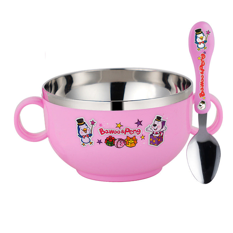 Stainless Steel Cartoon Children's Bowl Double Handle with Lid Heat Insulation Baby Baby Soup Rice Bowl Kindergarten Dining Bowl 420ml - image 5