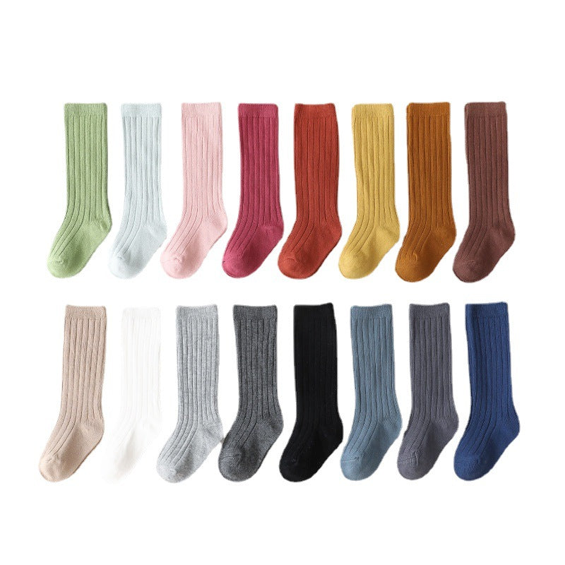 ins Spanish Children's Pit Slippers Baby's Plain Mid-Size Stockings Student Socks Double Needle Vertical Slippers Children's Sports Socks - image 5