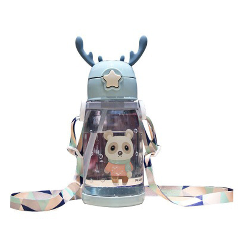 Children's Water Cup Kindergarten Primary School Baby Anti-Fall Cup Cute Girl Antlers Water Bottle Bag Straw Coke Bottle - image 5