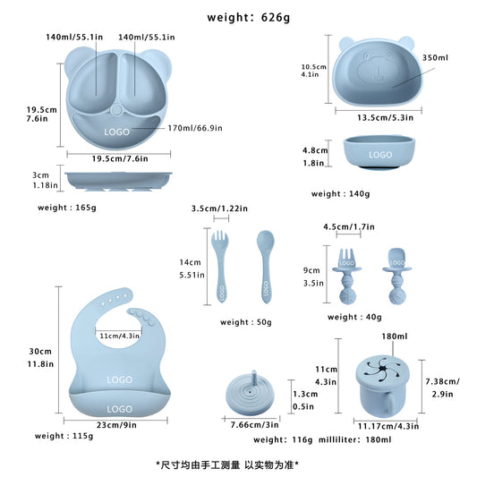 Silicone Dinner Plate Baby Bib Silicone Bowl Spoon Bear Baby Children's Tableware Dinner Plate suit Food Supplemented Bowl Maternal and Infant Supplies - image 2