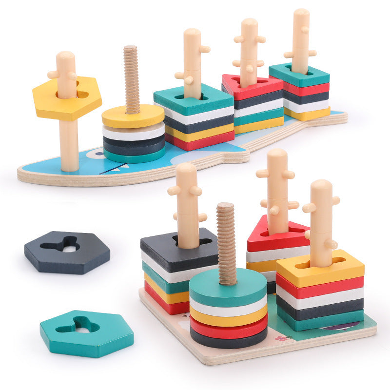 Children's Early Education Educational Toys Shape Matching Intelligence Building Blocks Farm Four Sets of Columns Boys and Girls Baby Toddler Gifts - image 5