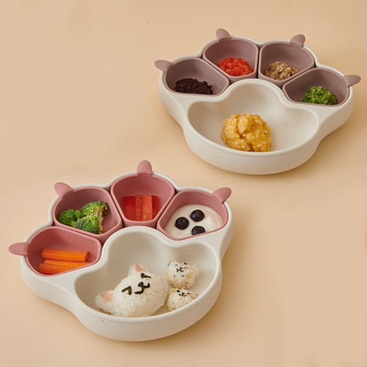New Explosions Baby Silicone Bear Pow Dinner Plate Large Suction Cup Separated Platinum Tray Feeding Children's Tableware suit New - image 2