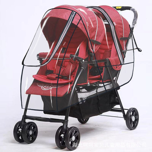 Baby stroller twin stroller rain cover double front and rear seat baby stroller windproof cover wholesale - image 2