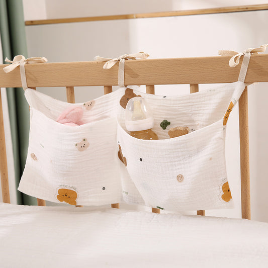 Double-Layer Pure Cotton Baby Bedside Storage Bag Double Pocket Stroller Hanging Bag Printed Baby Bottle Hanging Bag - image 2