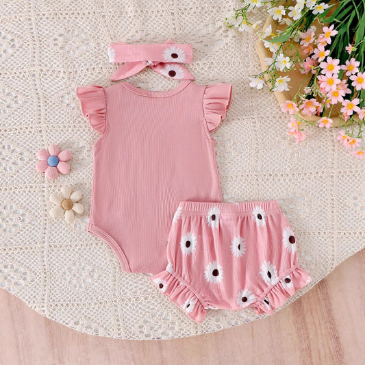 Cute Cotton Ribbed Sleeveless Set for Baby Girls