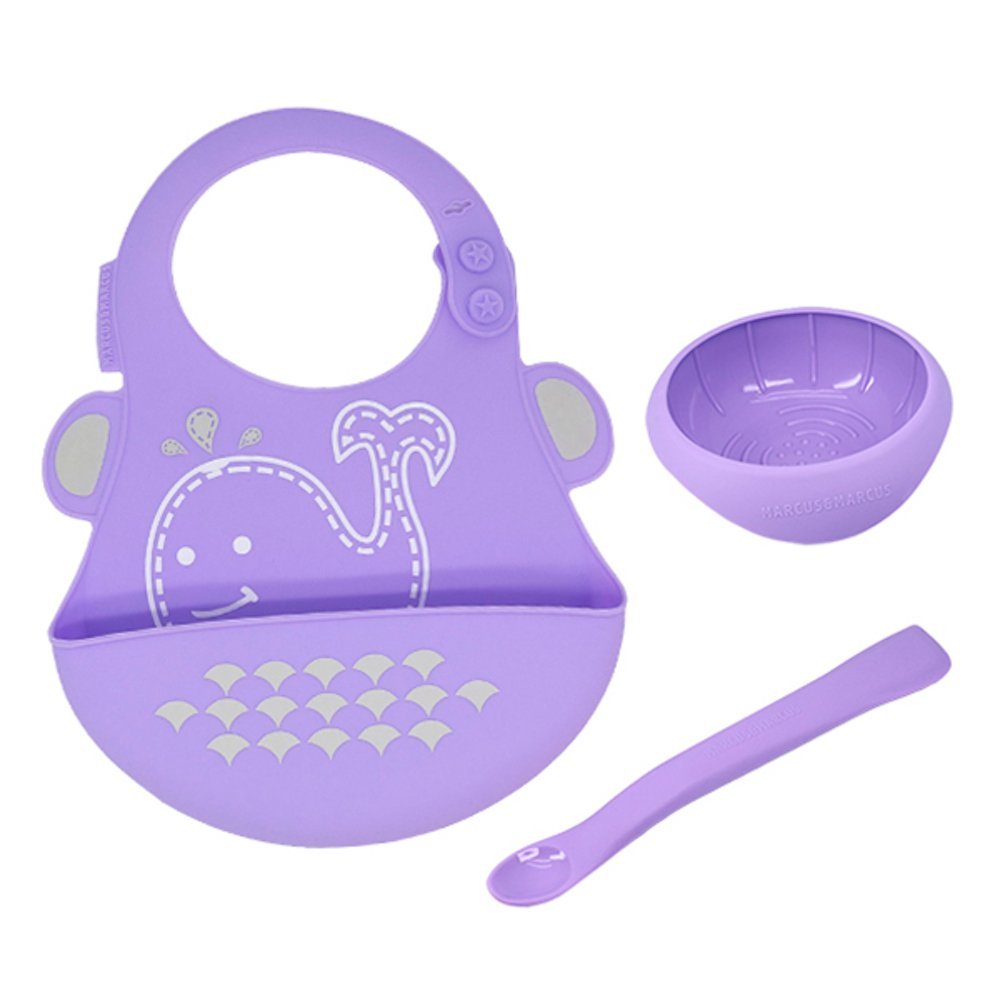 Baby First Feeding Set with Masher Spoon, Silicone Bowl & Bib for Starting Solids