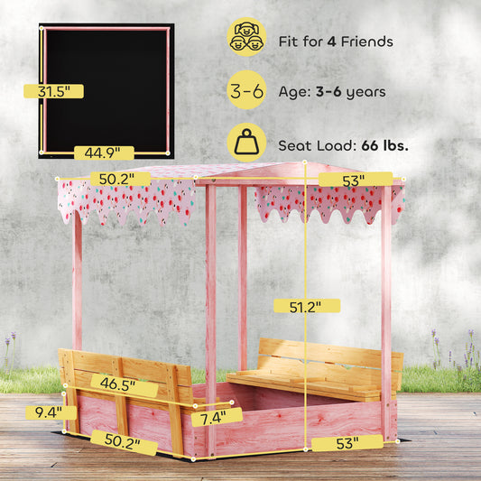 Wooden Sandbox with Cover, Kids Sandbox Outdoor with Seat,