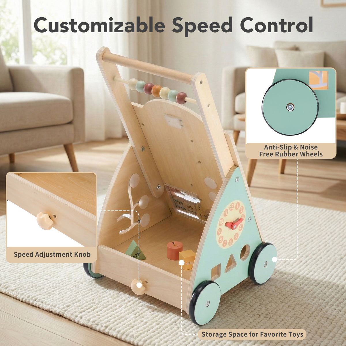 Wooden Adjustable-Speed Baby Walker