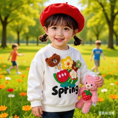 2026 New Spring Style Cute Korean-Style Long-Sleeve T-Shirt for Girls, Baby Raglan Sleeve Top with 3D Floral Design - image 1
