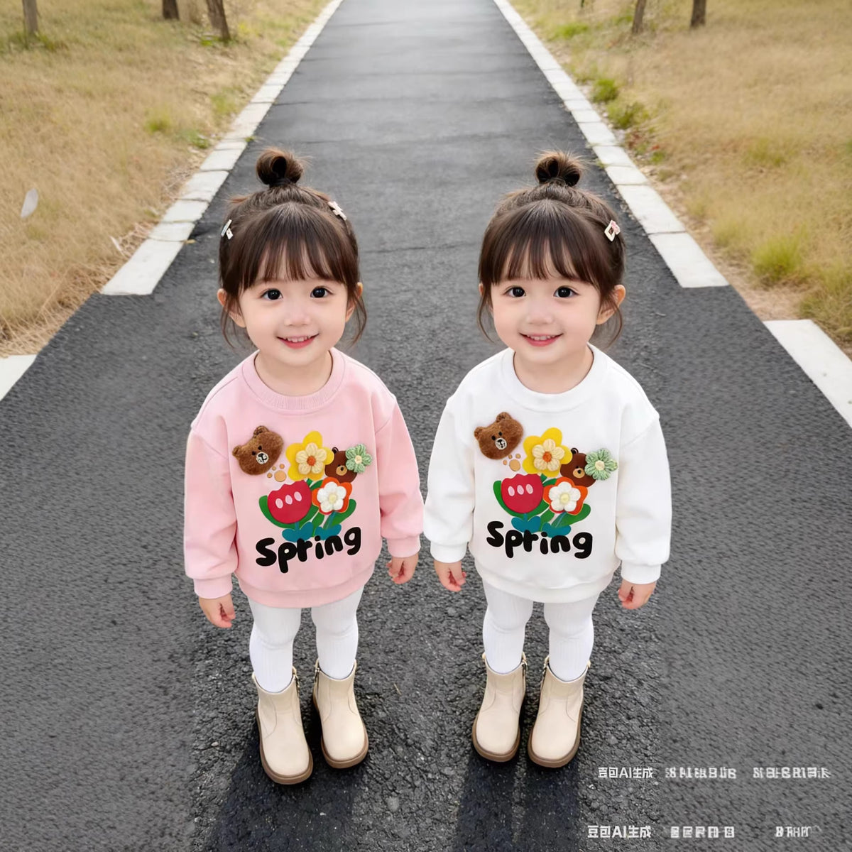 2026 New Spring Style Cute Korean-Style Long-Sleeve T-Shirt for Girls, Baby Raglan Sleeve Top with 3D Floral Design - image 2