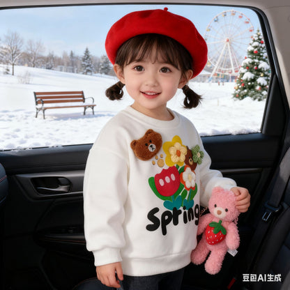 2026 New Spring Style Cute Korean-Style Long-Sleeve T-Shirt for Girls, Baby Raglan Sleeve Top with 3D Floral Design - image 4