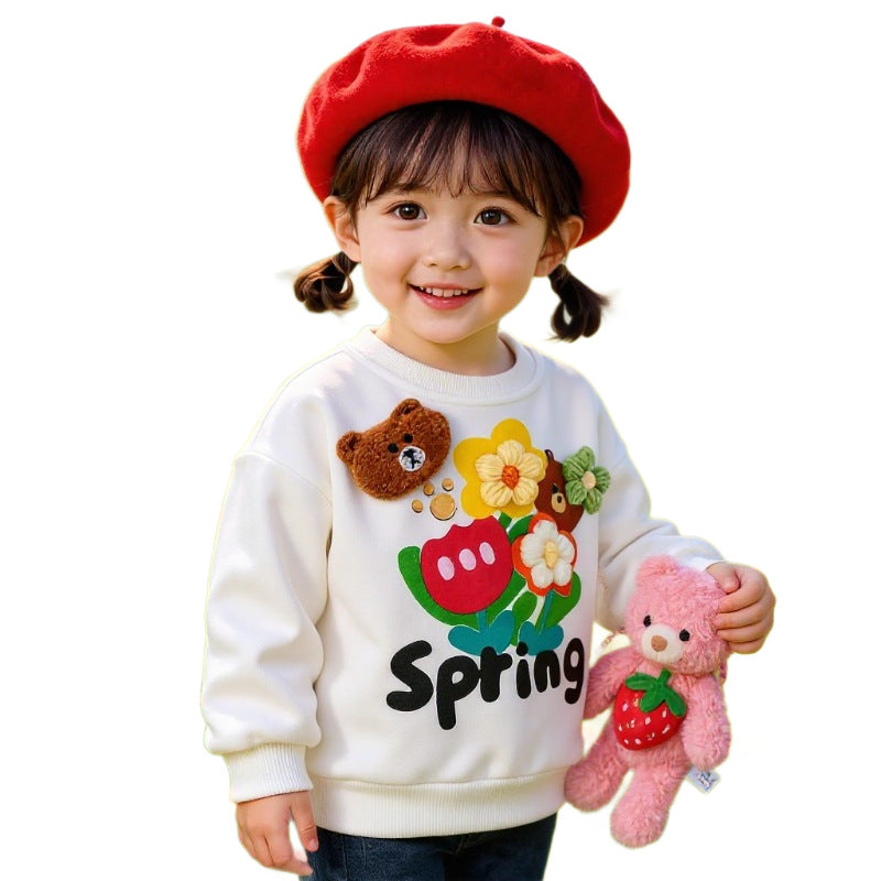 2026 New Spring Style Cute Korean-Style Long-Sleeve T-Shirt for Girls, Baby Raglan Sleeve Top with 3D Floral Design - image 5