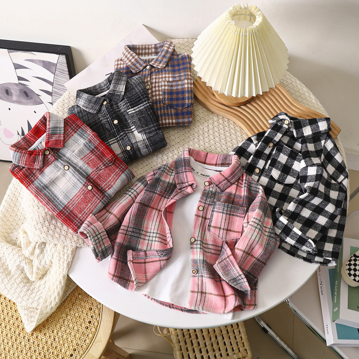 Boys' Long-Sleeve Autumn Plaid Shirt, Children's Retro Color-Block Cardigan, Turn-Down Collar Top, Girls' Plaid Jacket - image 1