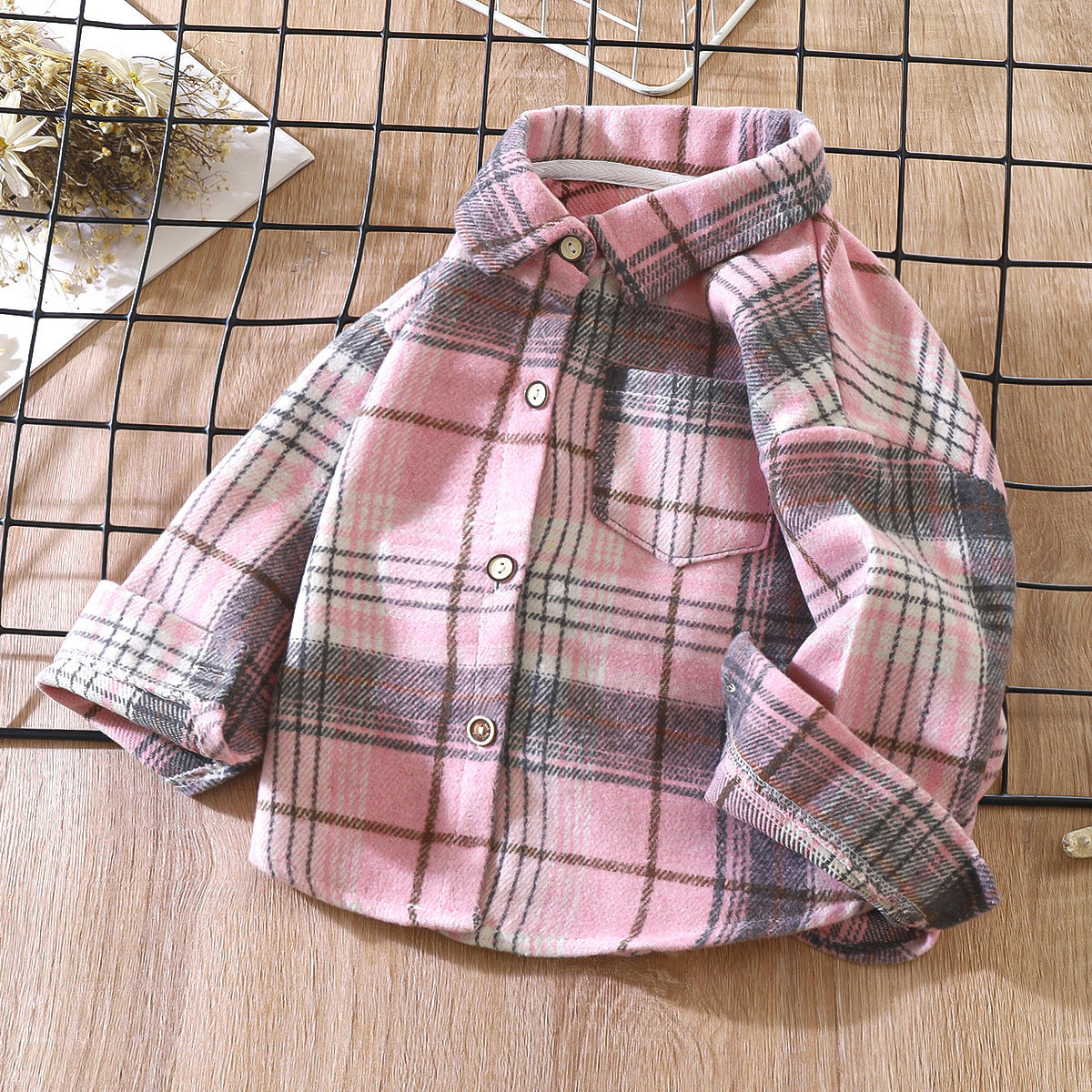 Boys' Long-Sleeve Autumn Plaid Shirt, Children's Retro Color-Block Cardigan, Turn-Down Collar Top, Girls' Plaid Jacket - image 2