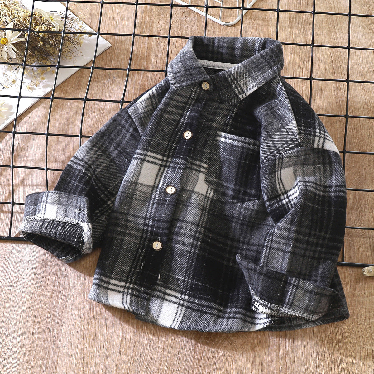 Boys' Long-Sleeve Autumn Plaid Shirt, Children's Retro Color-Block Cardigan, Turn-Down Collar Top, Girls' Plaid Jacket - image 3