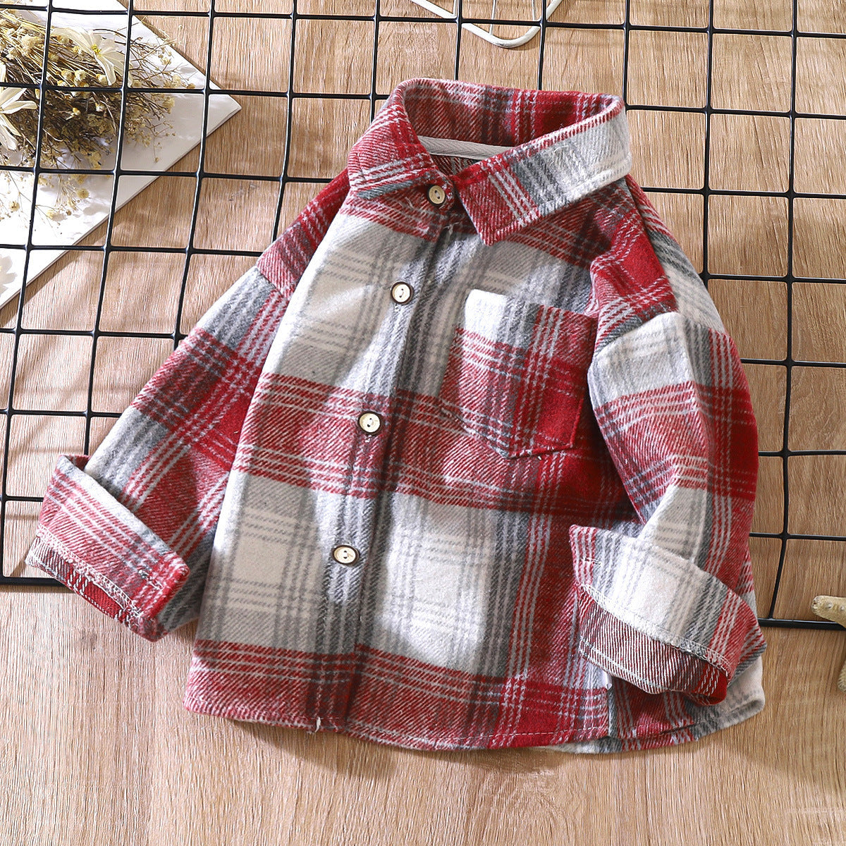 Boys' Long-Sleeve Autumn Plaid Shirt, Children's Retro Color-Block Cardigan, Turn-Down Collar Top, Girls' Plaid Jacket - image 4