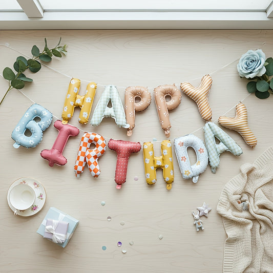 Fabric Happy Birthday Letter Balloon Set for Boys and Girls Baby First Birthday Party Scene Decoration Background Wall - image 2