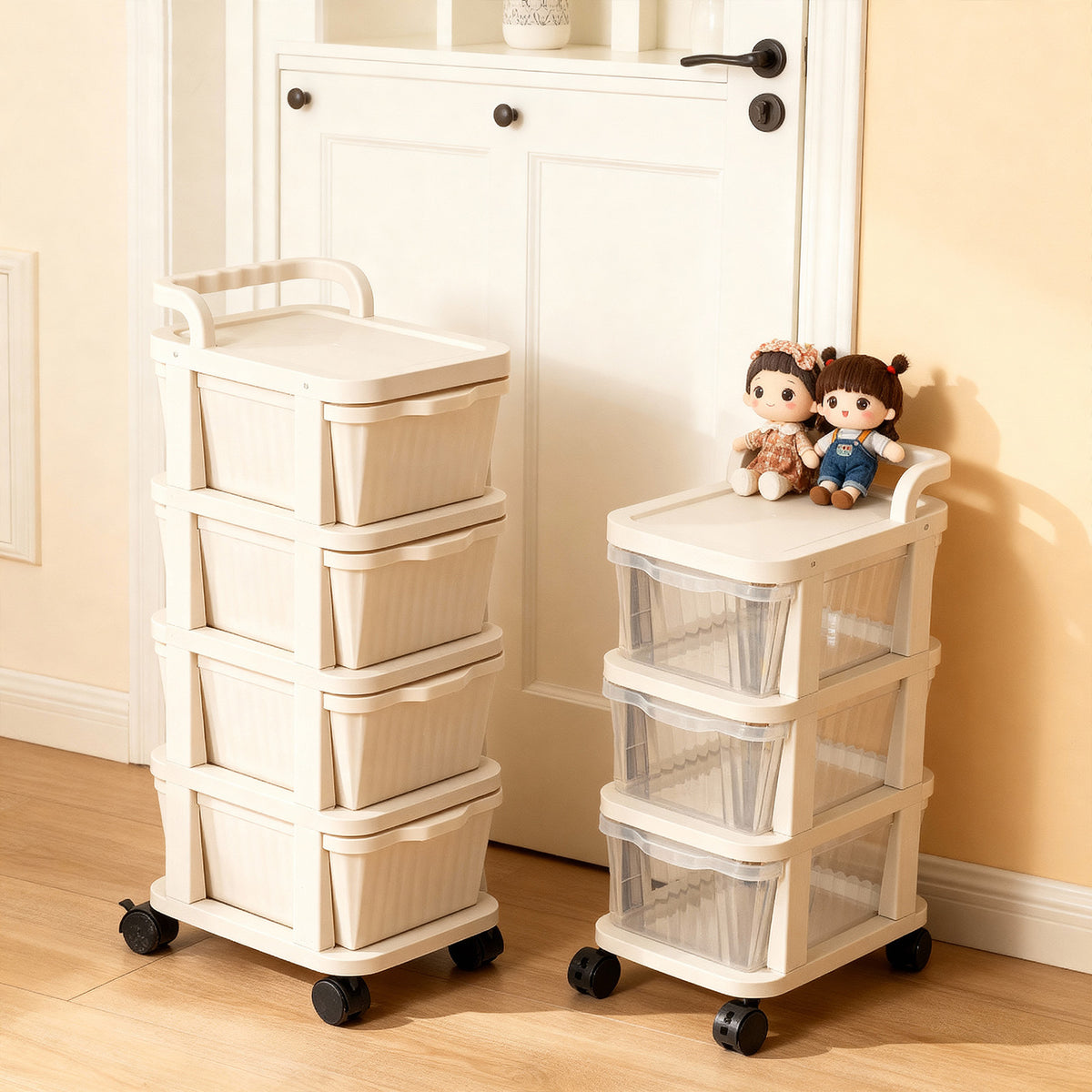 Small Cart Cream-Colored Storage Rack for Home Use, Floor-Standing Drawer-Style Multi-Layer Snack and Toy Storage Rack for Living Room - image 2