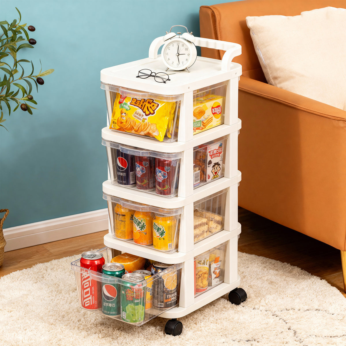 Small Cart Cream-Colored Storage Rack for Home Use, Floor-Standing Drawer-Style Multi-Layer Snack and Toy Storage Rack for Living Room - image 3