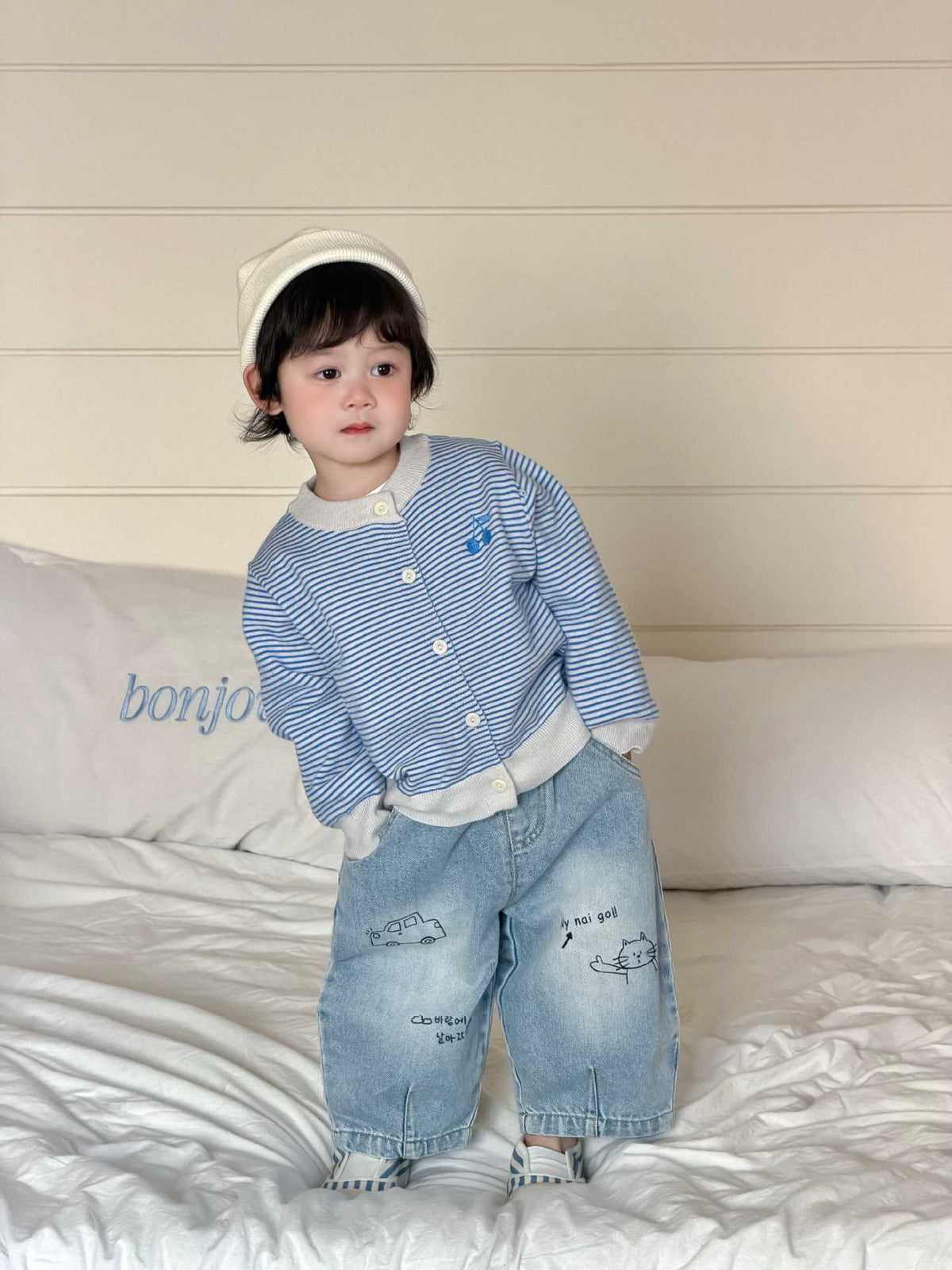 Baby Autumn Clothing 2026 New Korean Style Kidsren's Clothing Kidsren's Autum Clothes Boys Stripesd Knitwear Jeans Set - image 1