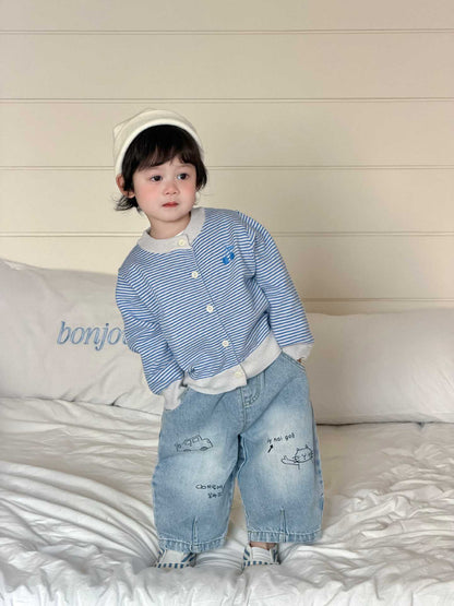 Baby Autumn Clothing 2026 New Korean Style Kidsren's Clothing Kidsren's Autum Clothes Boys Stripesd Knitwear Jeans Set - image 1