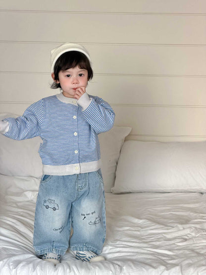 Baby Autumn Clothing 2026 New Korean Style Kidsren's Clothing Kidsren's Autum Clothes Boys Stripesd Knitwear Jeans Set - image 2