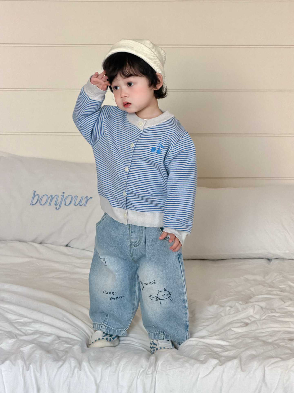 Baby Autumn Clothing 2026 New Korean Style Kidsren's Clothing Kidsren's Autum Clothes Boys Stripesd Knitwear Jeans Set - image 3