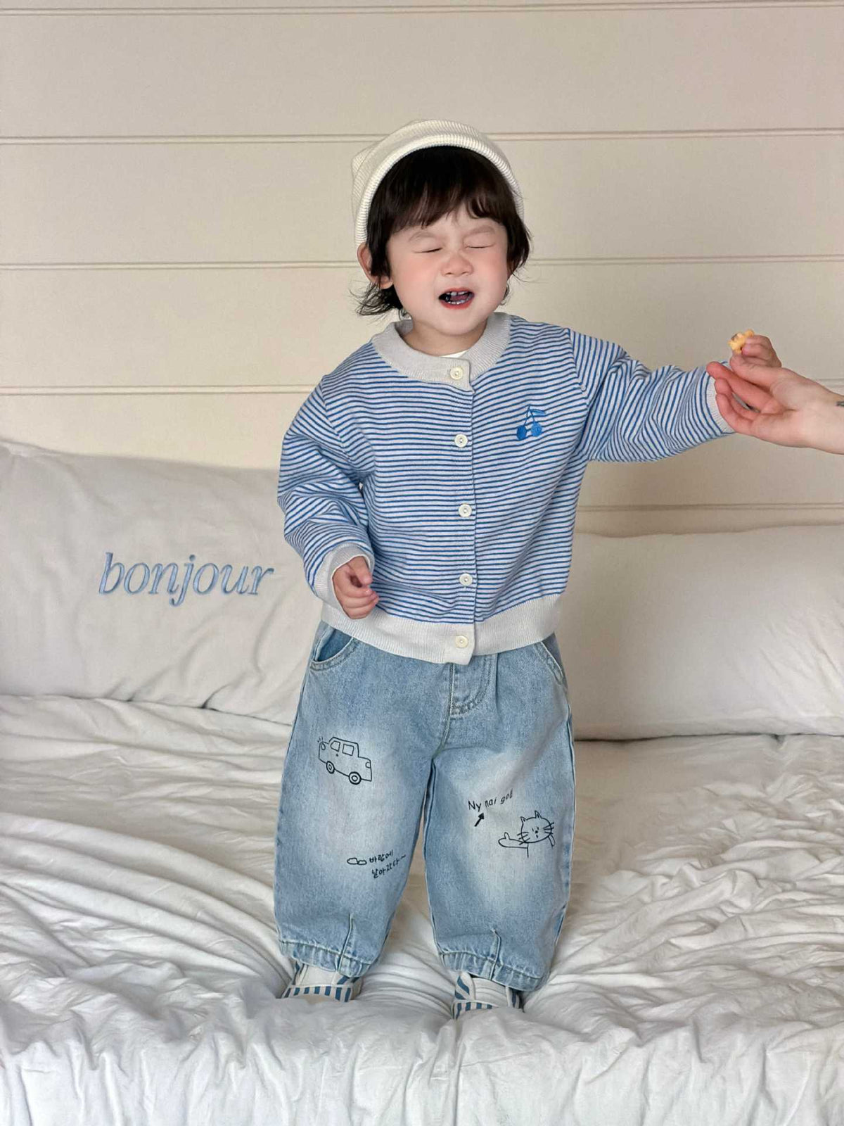 Baby Autumn Clothing 2026 New Korean Style Kidsren's Clothing Kidsren's Autum Clothes Boys Stripesd Knitwear Jeans Set - image 4