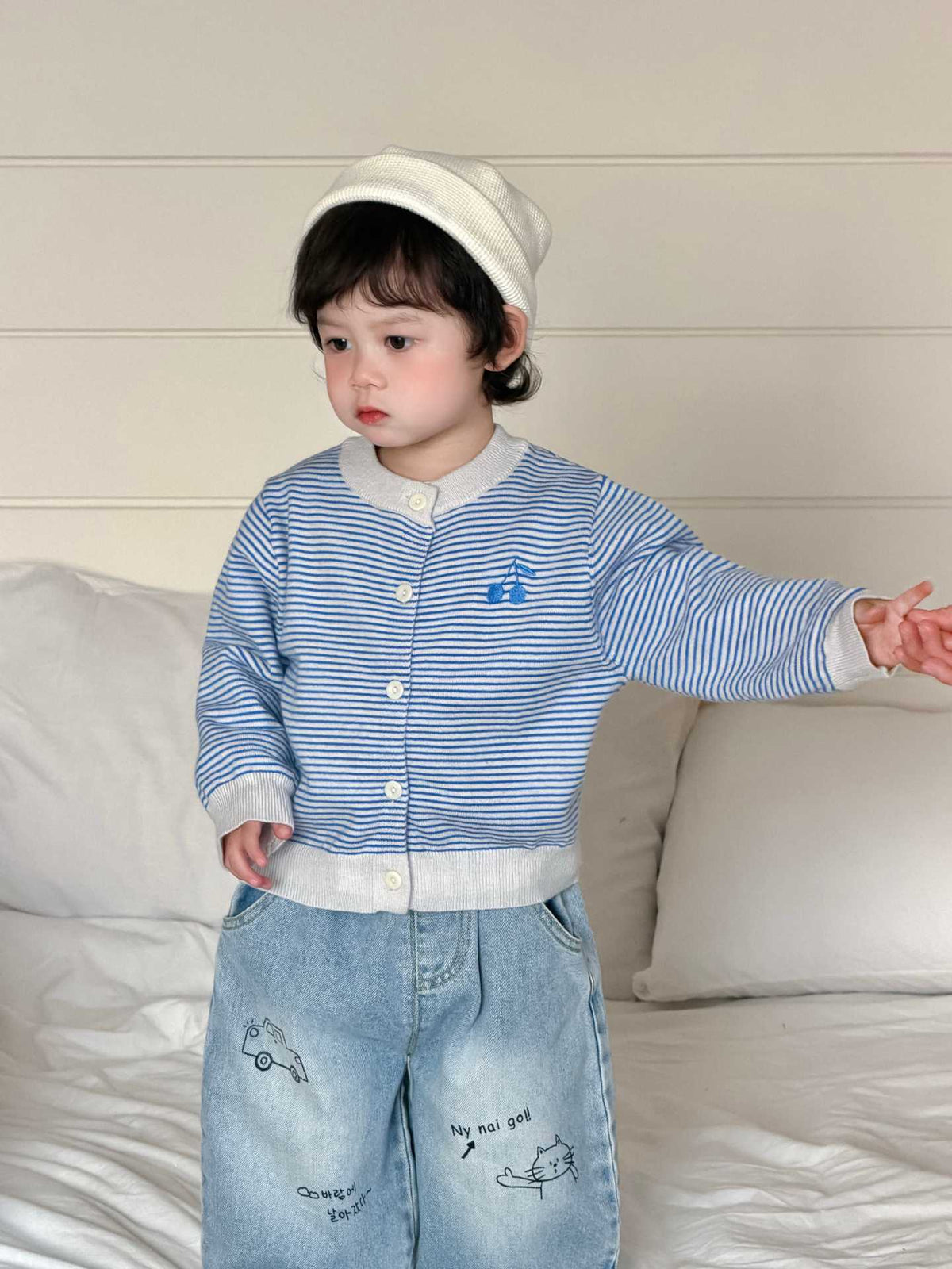 Baby Autumn Clothing 2026 New Korean Style Kidsren's Clothing Kidsren's Autum Clothes Boys Stripesd Knitwear Jeans Set - image 5