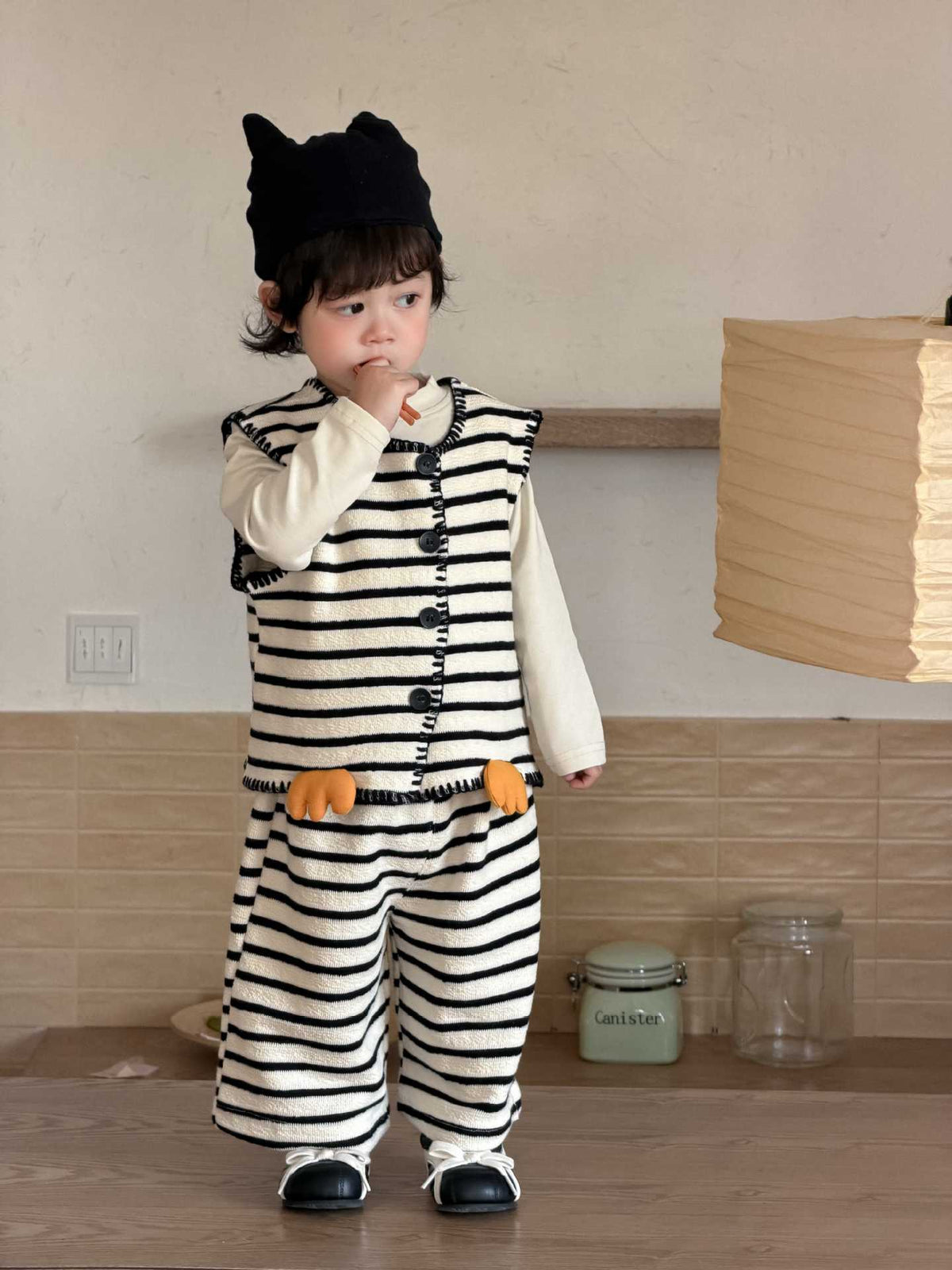 Baby Autumn Clothes 2026 New Korean Style Kidsren's Clothing Autumn Style Boys' Penguin Stripesd Vest Suit - image 2
