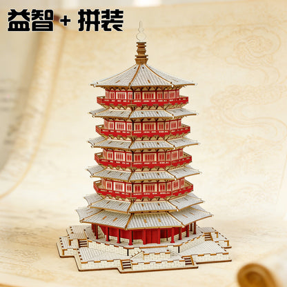 Chinese Ancient Style Wooden Tower Building Block Model Children's Educational 3D Puzzle Wooden Leifeng Tower Assembly Toy - image 3