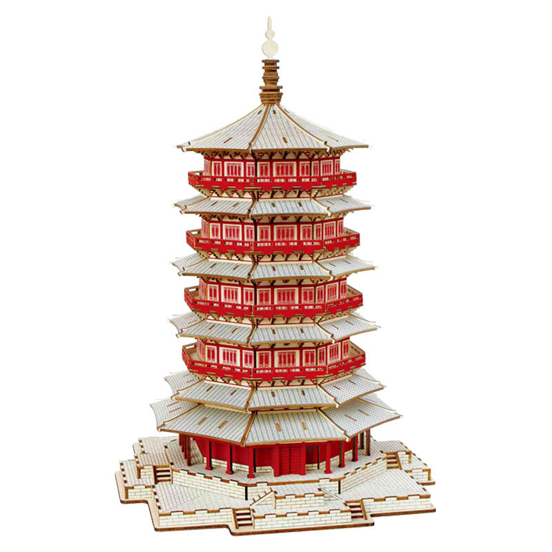 Chinese Ancient Style Wooden Tower Building Block Model Children's Educational 3D Puzzle Wooden Leifeng Tower Assembly Toy - image 5
