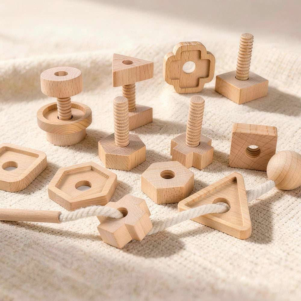 Wooden Nut Shape Matching Stringing Game, Disassembly and Screw-Twisting Baby Grasping Early Education Educational Toy for Children - image 1