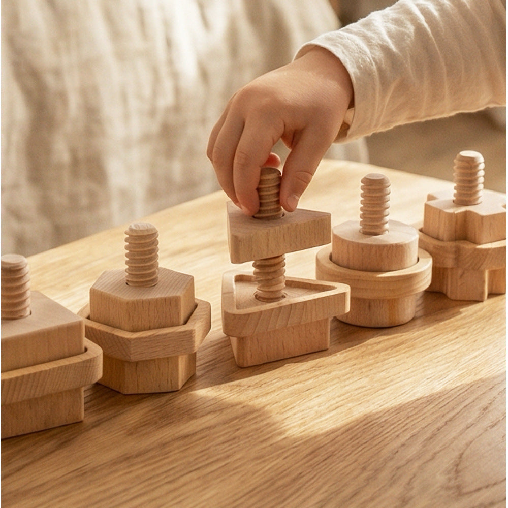 Wooden Nut Shape Matching Stringing Game, Disassembly and Screw-Twisting Baby Grasping Early Education Educational Toy for Children - image 3