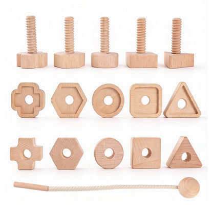 Wooden Nut Shape Matching Stringing Game, Disassembly and Screw-Twisting Baby Grasping Early Education Educational Toy for Children - image 5