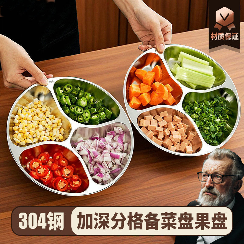 304 Stainless Steel Dinner Plate, Round Compartmentalized Food Tray, Food-Grade Fast Food Plate, Kindergarten Student Baby Meal Plate - image 1