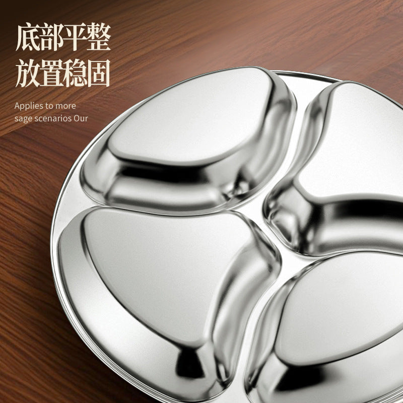 304 Stainless Steel Dinner Plate, Round Compartmentalized Food Tray, Food-Grade Fast Food Plate, Kindergarten Student Baby Meal Plate - image 2