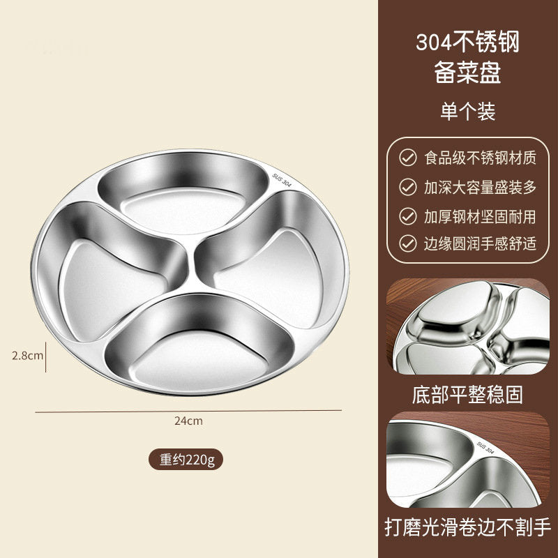 304 Stainless Steel Dinner Plate, Round Compartmentalized Food Tray, Food-Grade Fast Food Plate, Kindergarten Student Baby Meal Plate - image 4