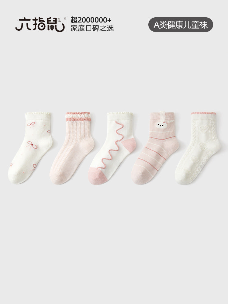 Six-Fingered Mouse Children's Socks for Girls, Thin Spring and Autumn Models for Baby Girls, Medium and Large Children, Girls' Sports Mid-Tube Cotton Socks - image 1