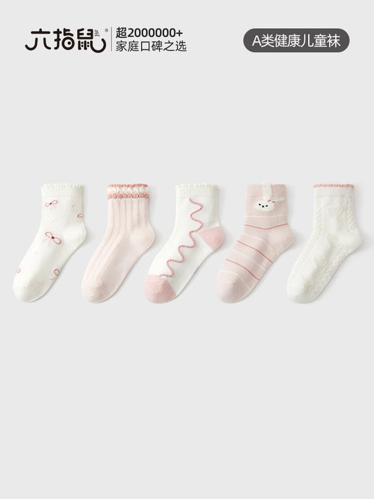 Six-Fingered Mouse Children's Socks for Girls, Thin Spring and Autumn Models for Baby Girls, Medium and Large Children, Girls' Sports Mid-Tube Cotton Socks - image 1