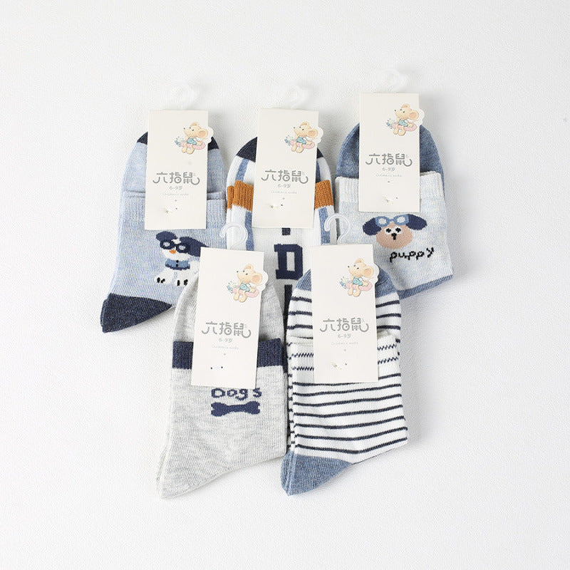Six-Fingered Mouse Children's Socks Wholesale 26 Spring and Autumn Models Combed Cotton Medium and Large Children's Socks for Boys and Girls Infant Mid-Tube Class a Thin Cotton - image 2